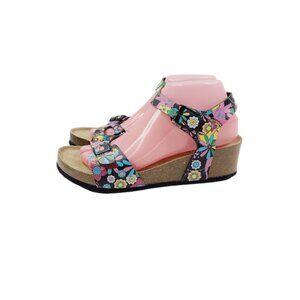 Maibulun Women's Multicolor Floral Leather Floral Wedge Ankle Strap Sandal Sz 9
